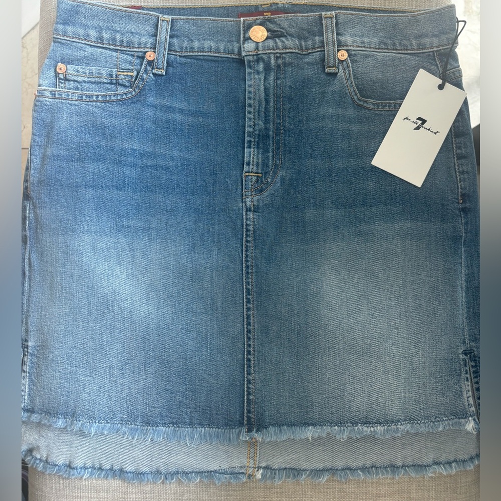 Denim Mini Skirt with Frayed Hem